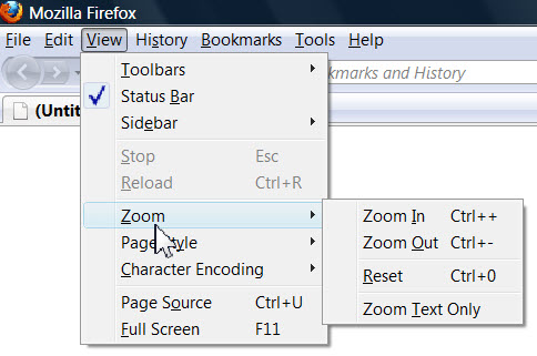 Cursor pointing to Firefox zoom menu